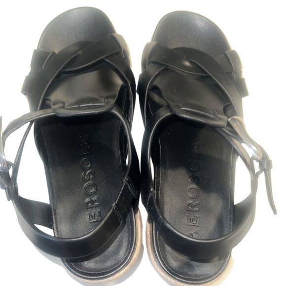 Aerosoles Chatham Black Leather Woven Block Heel Platform Sandals Size 8 - Picture 10 of 13